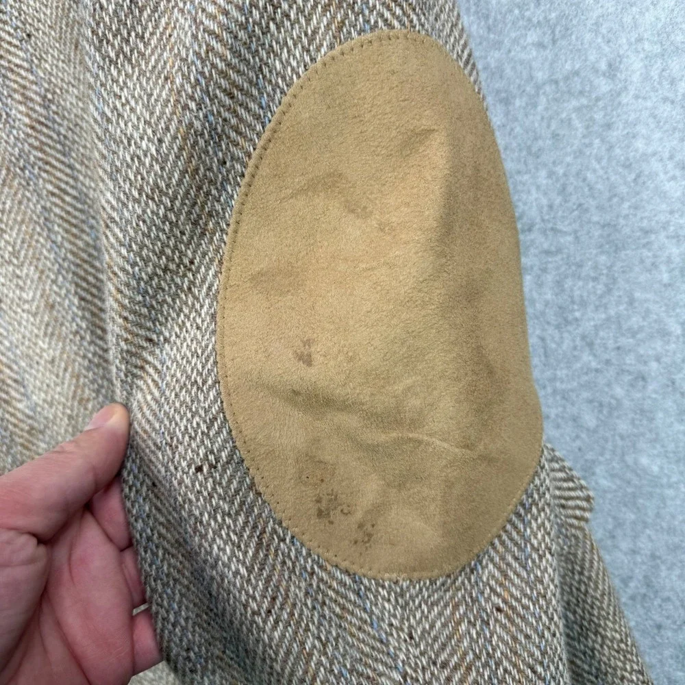 Panhandle‎ Slim Blazer Mens 44R Tan Herringbone Western Suede Elbow Patches USA